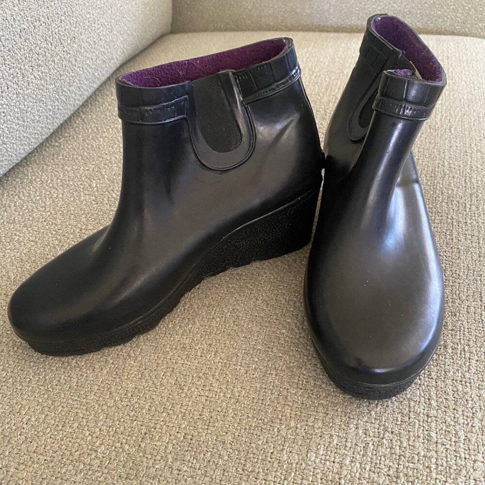 Sperry Top Sider Black Wedge Rain Booties Size 7